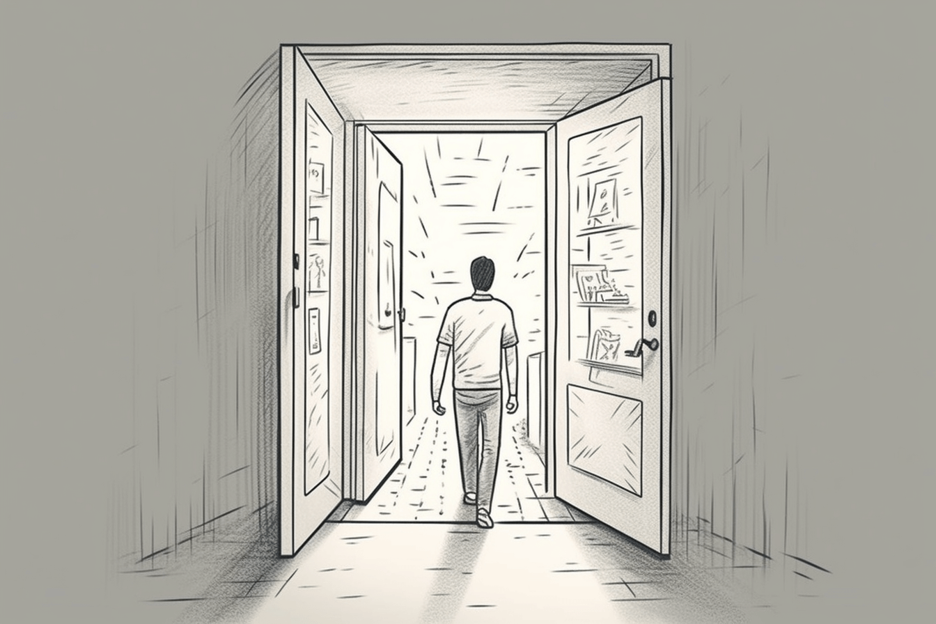 Rysunek klienta opuszczającego sklep