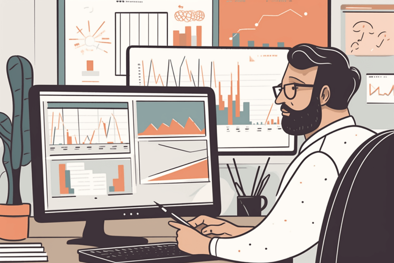 Mężczyzna obserwuje wykresy